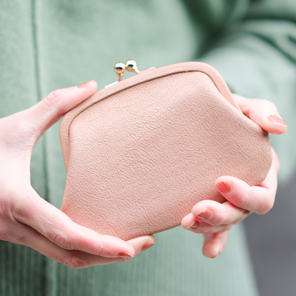 送料無料 小さい財布 革巻き がま口 シュリンクスムース ミニ財布 ガマ口 ガマグチ ペールピンク 桜色 1枚目の画像