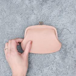 送料無料 小さい財布 革巻き がま口 シュリンクスムース ミニ財布 ガマ口 ガマグチ ペールピンク 桜色 3枚目の画像