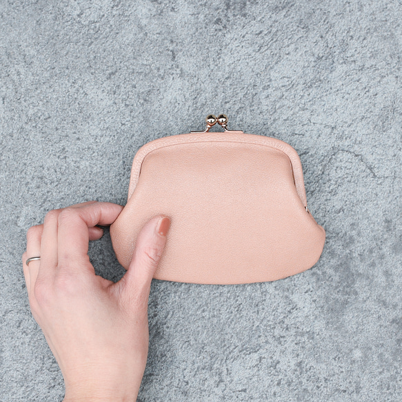 送料無料 小さい財布 革巻き がま口 シュリンクスムース ミニ財布 ガマ口 ガマグチ ペールピンク 桜色 3枚目の画像