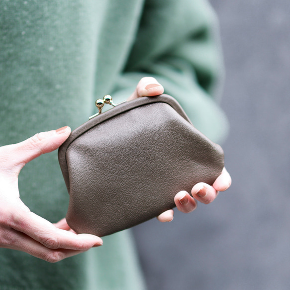 送料無料 小さい財布 ミニマム 革巻き がま口 国産 シュリンクスムース ミニ財布 ガマ口 ガマグチ トープ 8枚目の画像