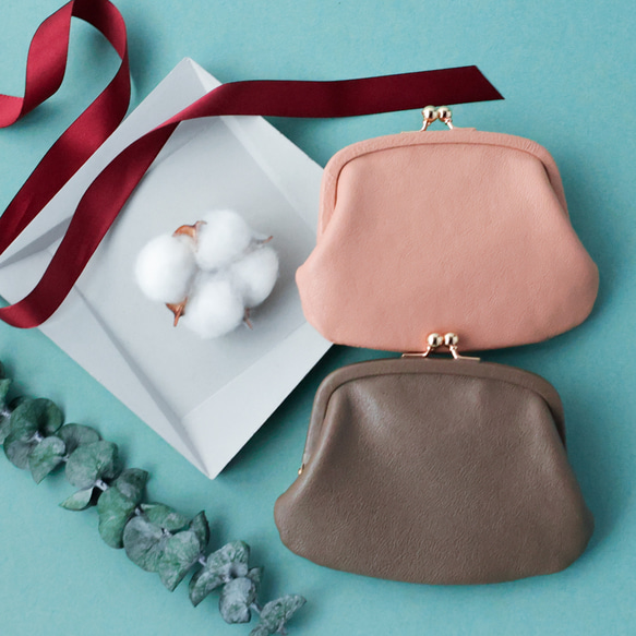 送料無料 小さい財布 ミニマム 革巻き がま口 国産 シュリンクスムース ミニ財布 ガマ口 ガマグチ トープ 3枚目の画像