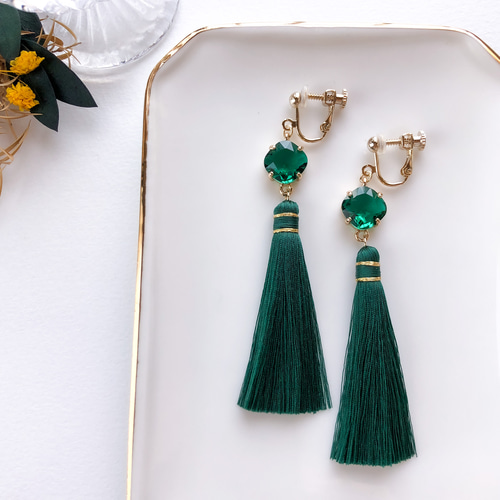 B品】ジュエリー タッセル col.エメラルドグリーン【ピアス/イヤリング
