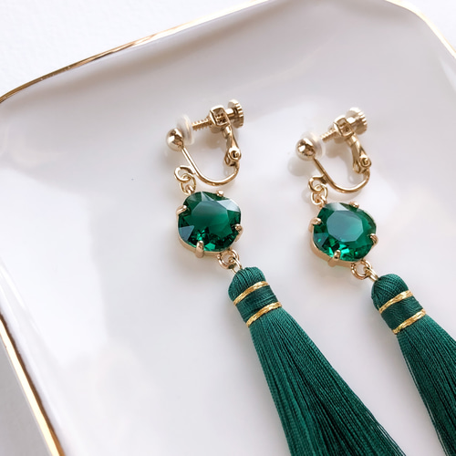 B品】ジュエリー タッセル col.エメラルドグリーン【ピアス/イヤリング 