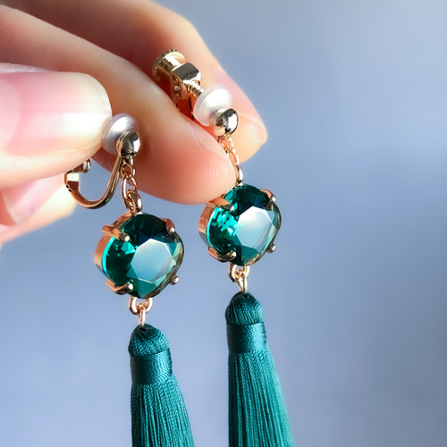 B品】ジュエリー タッセル col.エメラルドグリーン【ピアス/イヤリング 