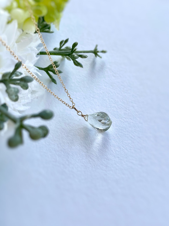 ドロップツイスト 瑞々しいグリーンアメジストの首飾り 14kgf/sv925