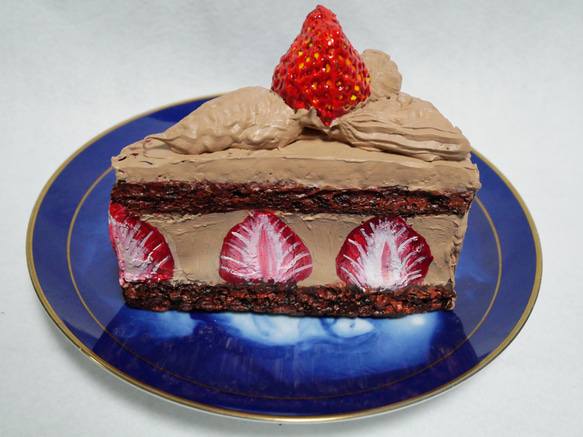 油絵オブジェ【苺のチョコレートショートケーキ】 10枚目の画像