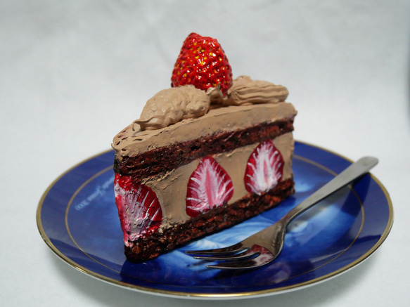 油絵オブジェ【苺のチョコレートショートケーキ】 1枚目の画像