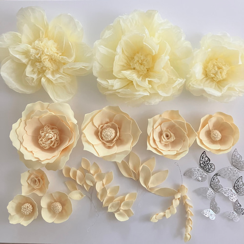 F'(葉)4 豪華ウォールフラワーセット 黄色のお花 ペーパーパーフラワー