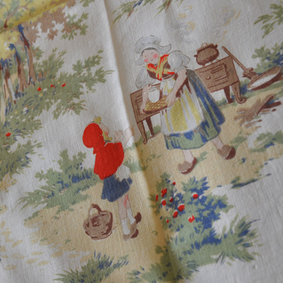 ポ様カスタマイズ【仏ヴィンテージレア♪】オオカミと赤ずきんちゃんの童話コットン 6枚目の画像