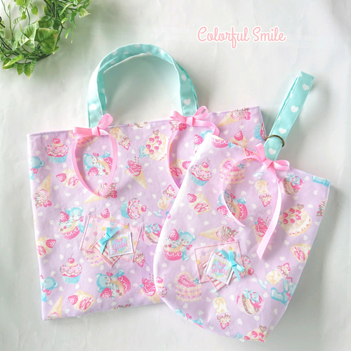 ネームタグ付き☆レッスンバッグ＆シューズバッグセット(りぼん 