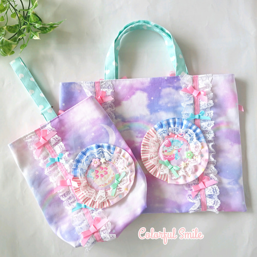 ネームタグ付き☆レッスンバッグ＆シューズバッグセット(りぼん 