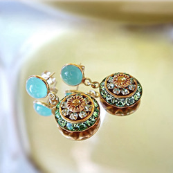 14KGF/ AQUA CHALCEDONY GREEN CRYSTAL VINTAGE EARRINGS 3枚目の画像