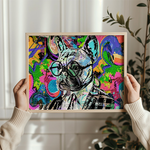 アートポスター フレンチブルドッグ メガネ犬のポップアート