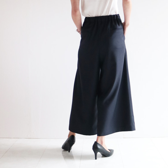 套裝【海軍藍】可機洗羊毛混紡A字型插肩袖外套與後腰鬆緊帶寬褲♥ 第7張的照片