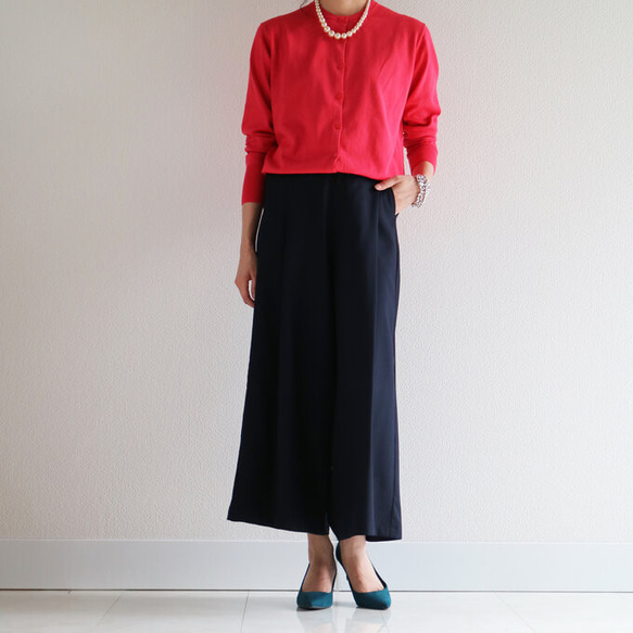 套裝【海軍藍】可機洗羊毛混紡A字型插肩袖外套與後腰鬆緊帶寬褲♥ 第4張的照片