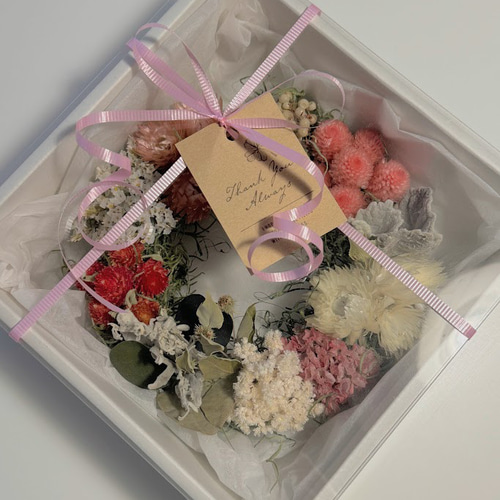 フラワー・リース strawberry プリザーブド&ドライフラワー・リース 『Pink Bird』 リース 貴