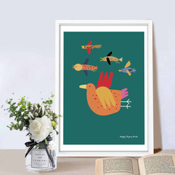たのしく飛ぶ鳥たち　イラスト　ポスター  A4　アートポスター　全作オリジナル　アートsei（新着順）で検索　1136 4枚目の画像