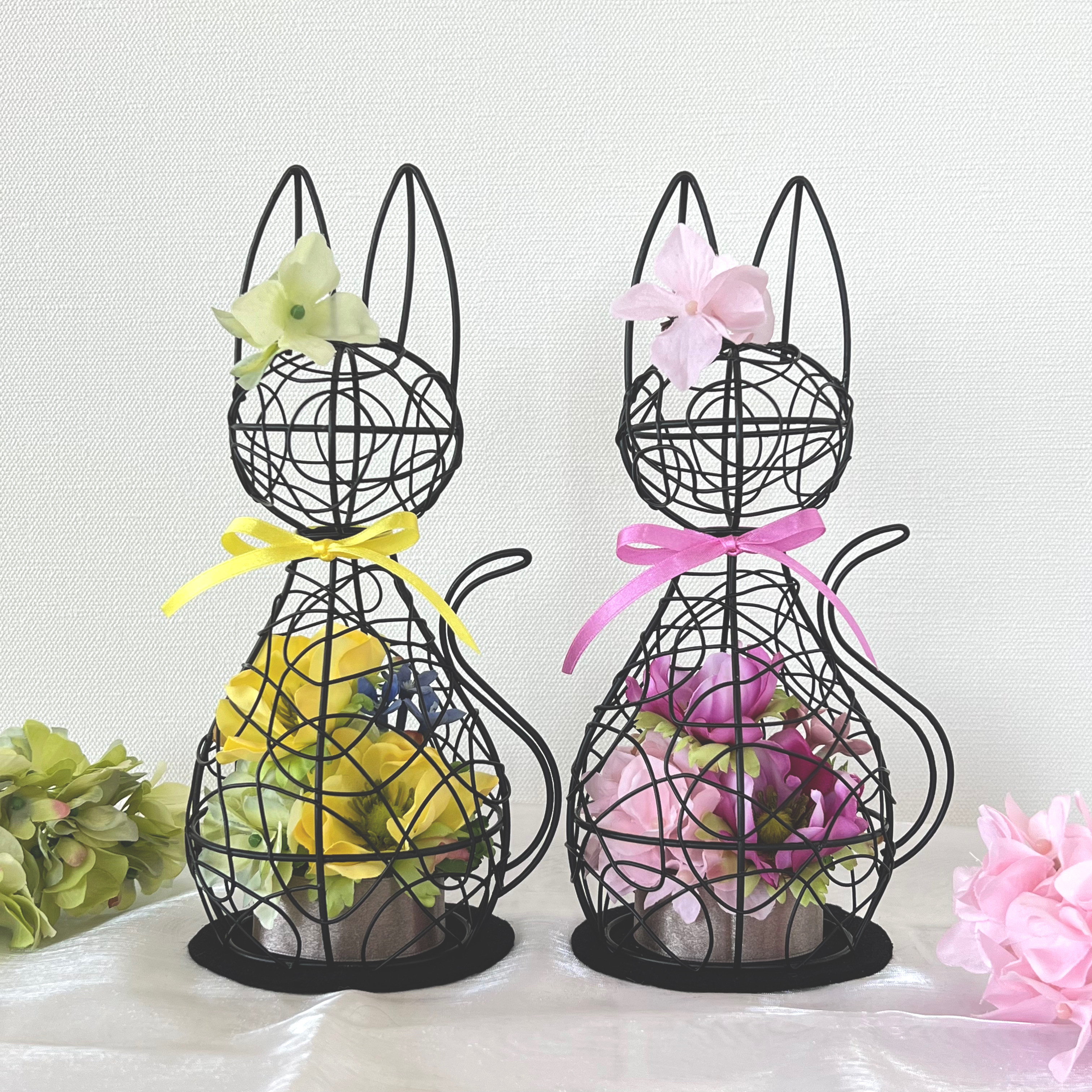専用ページ［蔓の実　小鳥］［小鳥　猫　花］２点おまとめ　ワイヤーアート　リース