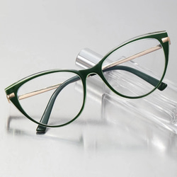 フォックス型の緑色フレーム｜老眼鏡、だてメガネ、近視用・乱視用