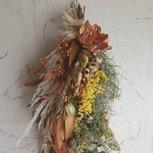 専用＊サルフレア&ミモザ　ドライフラワースワッグ 送料込＊ミモザ&サルフレア ドライフラワースワッグ - fu.wa.ran