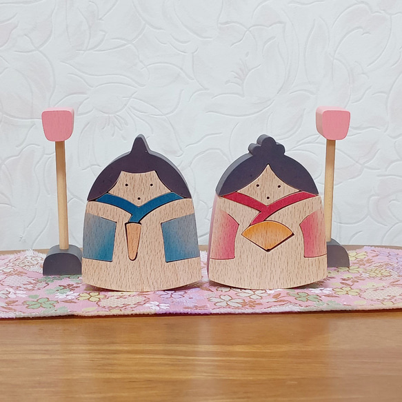 かわいいおひな様 雛人形 お内裏様とお雛様 ひな祭り 木製 木工 -9b
