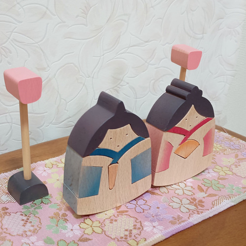 かわいいおひな様 雛人形 お内裏様とお雛様 ひな祭り 木製 木工 -9b