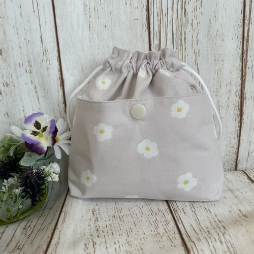 両面ポケット 仕分けが便利な ミニ巾着 巾着ポーチ 巾着袋 コップ袋  