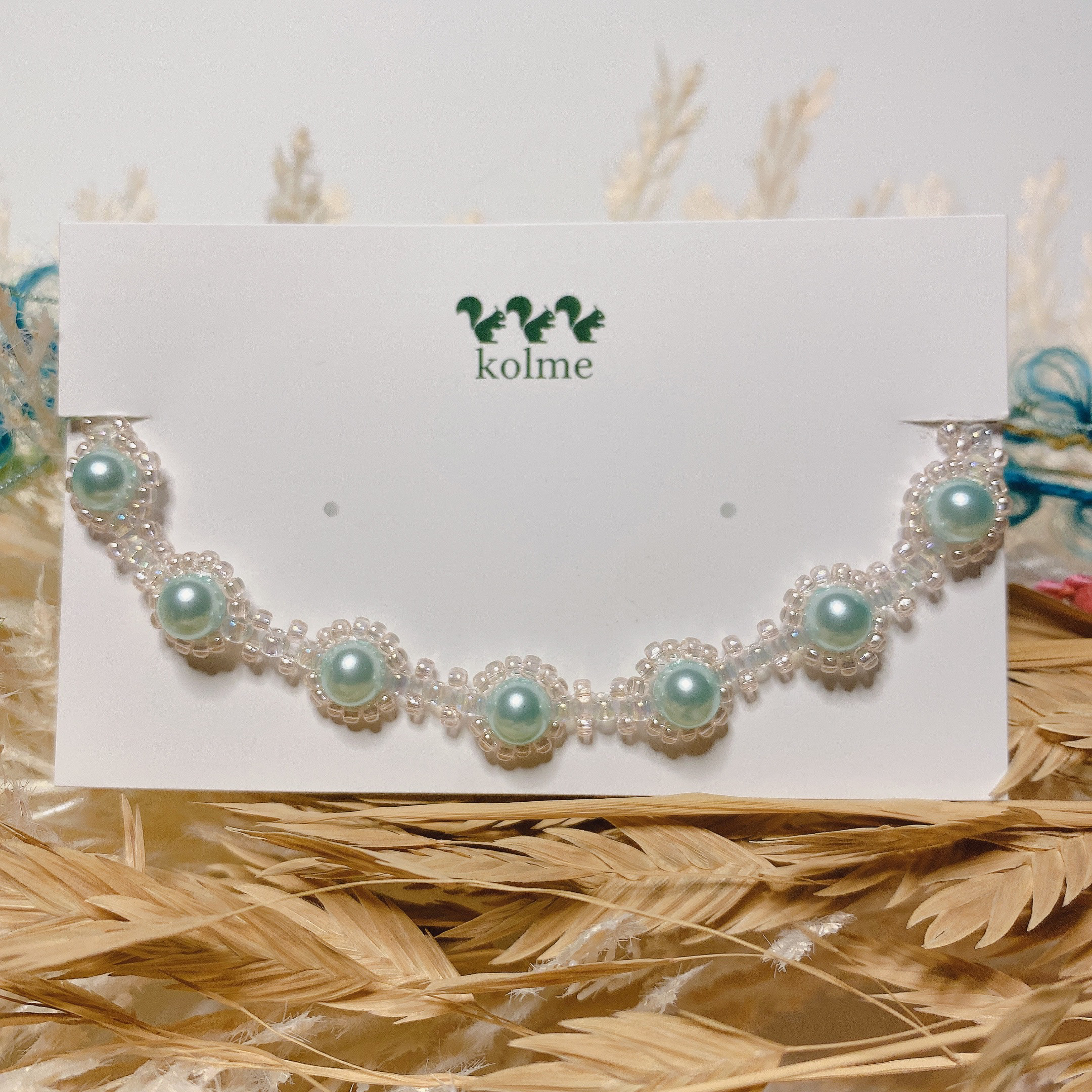 【ビーズネックレス】ブルーホワイト　※受注製作※ ブレスレットとしても使える(2way)