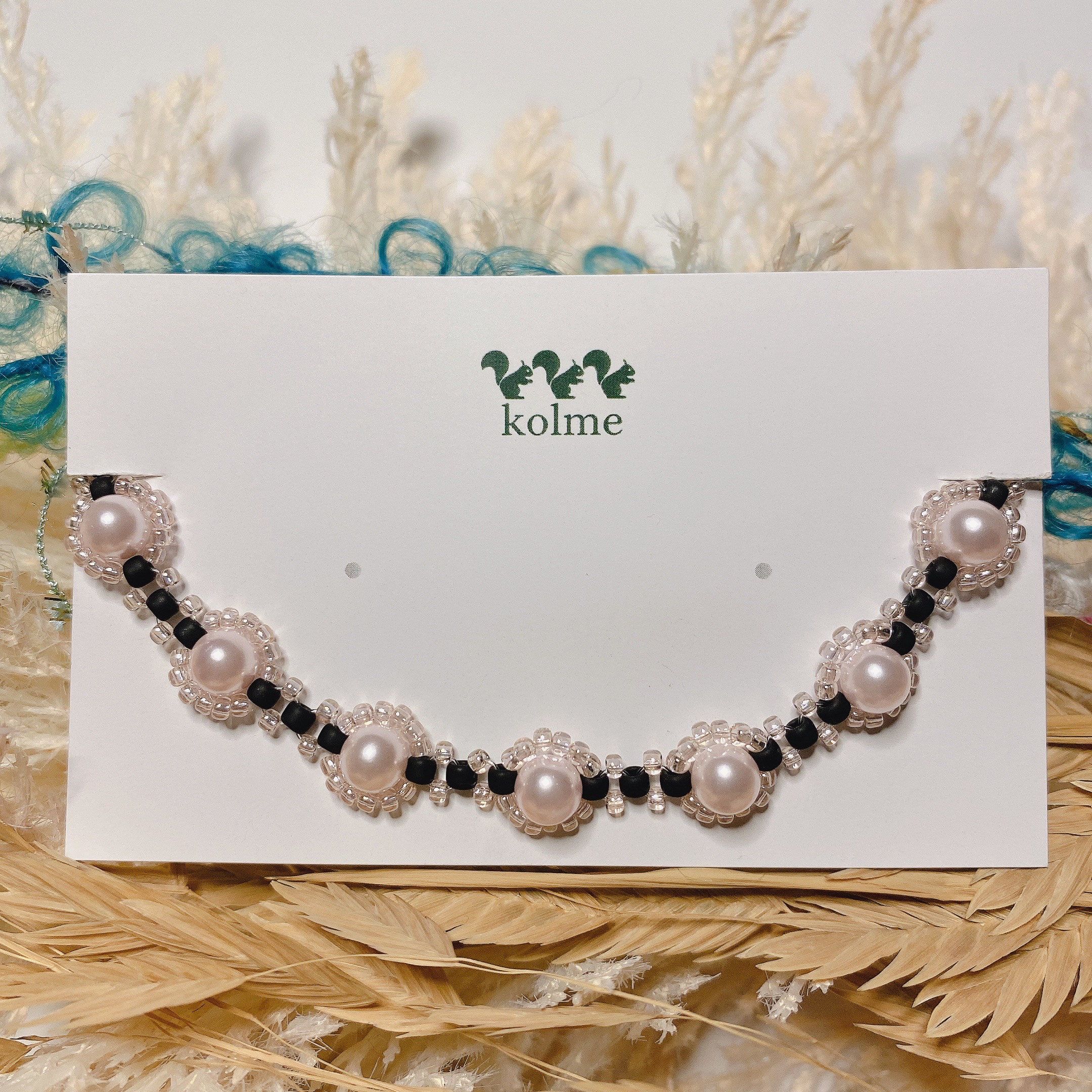 【ビーズネックレス】ピンクブラック　※受注製作※　ブレスレットとしても使える(2way)