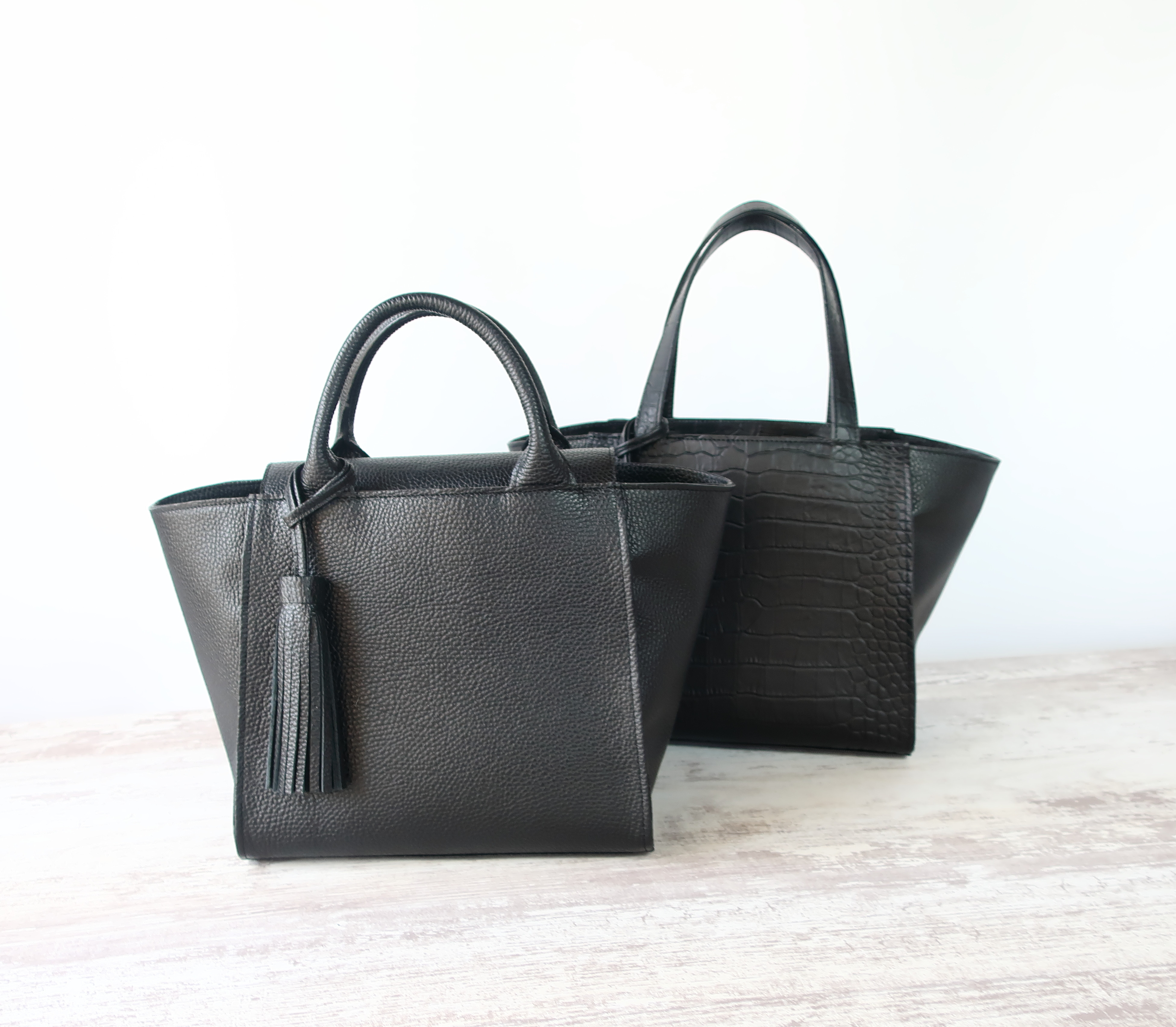 ルチアトート☆彡ブラック・内かぶせ・丸手ver/受注製作・お色違いも対応可能です