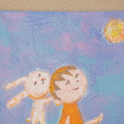 【おつきみ】＃原画＃イラスト＃ヒーリングアート＃キャンバス＃癒し＃絵画＃子供＃うさぎ＃幸せ＃あたたかい 2枚目の画像