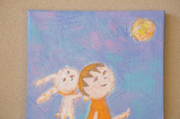 【おつきみ】＃原画＃イラスト＃ヒーリングアート＃キャンバス＃癒し＃絵画＃子供＃うさぎ＃幸せ＃あたたかい 2枚目の画像