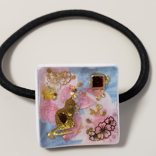 猫　レジンヘアゴム　影　黒い奴　和柄アロハ 猫 レジンヘアゴム 影 黒い奴 和柄アロハ レジンヘアゴム ねこ 和柄