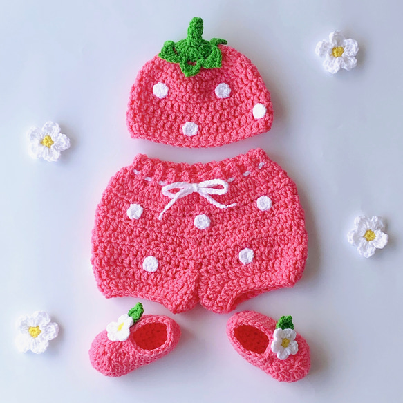 上下セット・いちごのベビーコスチューム(ピンク)♡ニューボーンフォト