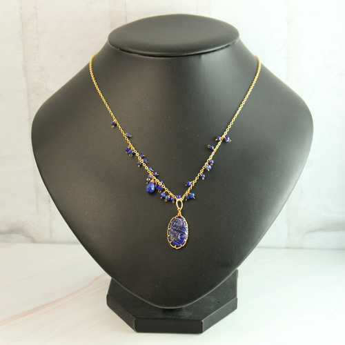 2Way】ラピスラズリ カービング ネックレス（チャーム取り外しOK