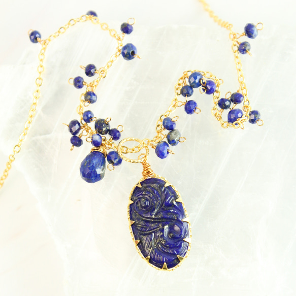 2Way】ラピスラズリ カービング ネックレス（チャーム取り外しOK