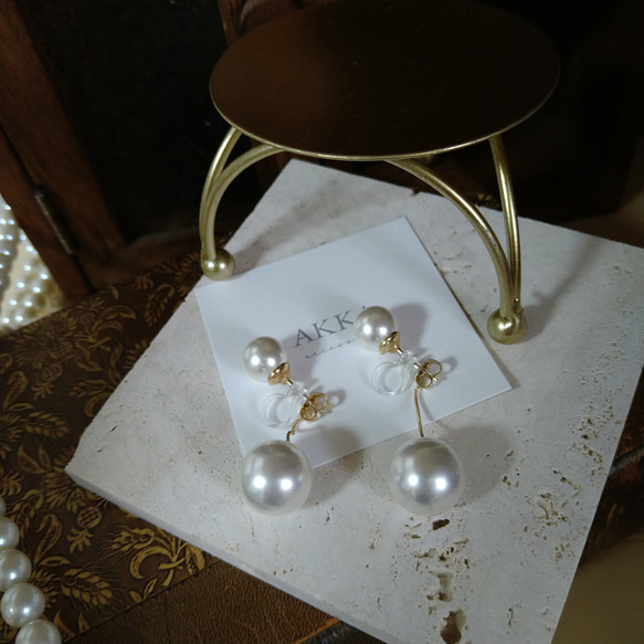 Big pearl earrings ビッグパールイヤリング  真珠樹脂ピアス樹脂イヤリング金属アレルギー揺れる大ぶり 13枚目の画像