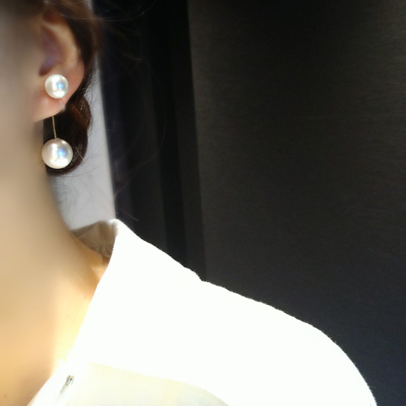 Big pearl earrings ビッグパールイヤリング  真珠樹脂ピアス樹脂イヤリング金属アレルギー揺れる大ぶり 7枚目の画像