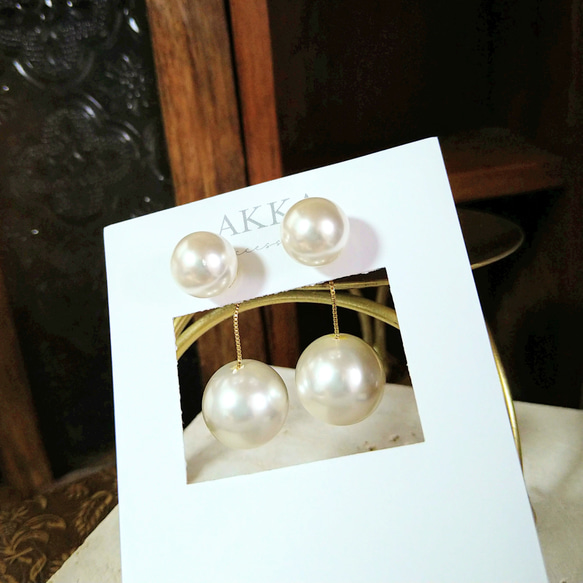 Big pearl earrings ビッグパールイヤリング  真珠樹脂ピアス樹脂イヤリング金属アレルギー揺れる大ぶり 11枚目の画像