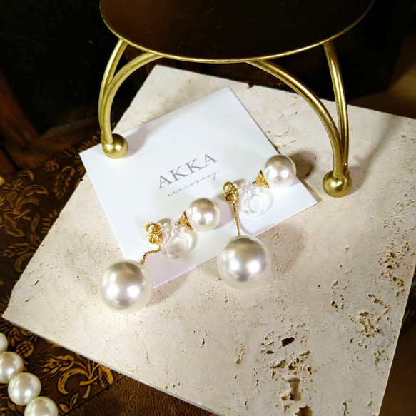 Big pearl earrings ビッグパールイヤリング  真珠樹脂ピアス樹脂イヤリング金属アレルギー揺れる大ぶり 5枚目の画像
