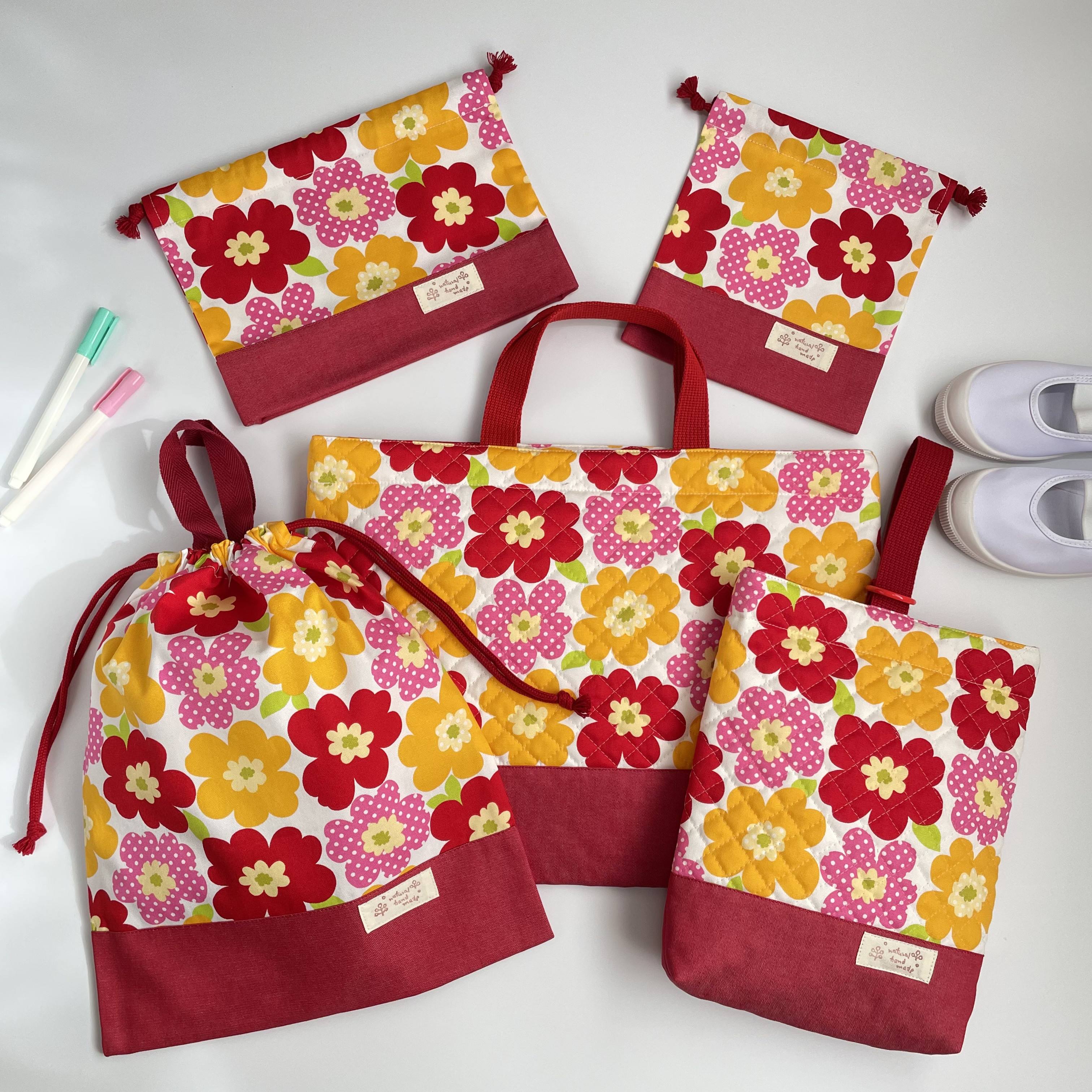 【 名入れ オプション有】 入園入学 ５点セット ＊ 北欧柄 ♡赤