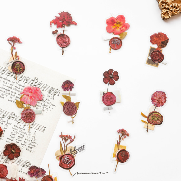 押し花のコラージュ風シール　30枚　romantic flower　[AW701] 2枚目の画像