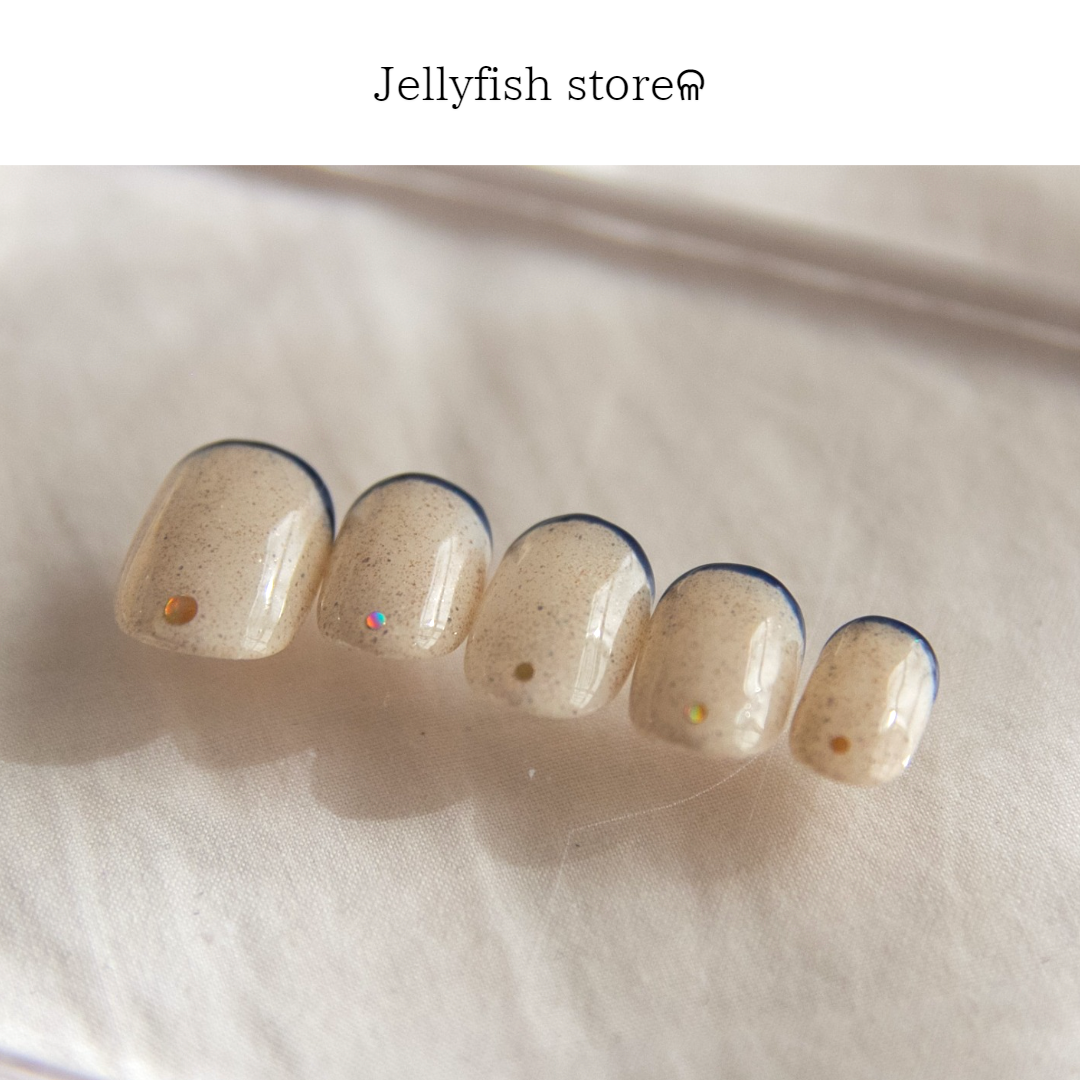 #72｜砂ジェル * スキニーフレンチ //  ネイビー シンプル ベージュ 【ネイルチップ】