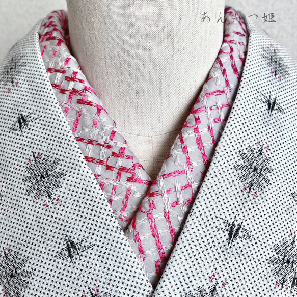 綿の刺繍半衿 フーシェピンク 1枚目の画像