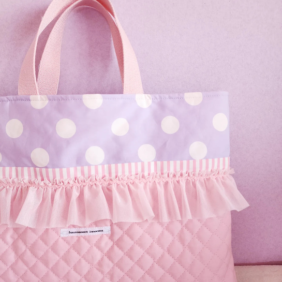 【3件套裝】荷葉邊絎縫●課包●鞋盒●健身衣架粉紅色×紫色尺寸可變 第4張的照片