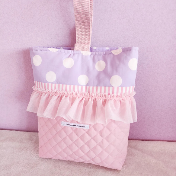 【3件套裝】荷葉邊絎縫●課包●鞋盒●健身衣架粉紅色×紫色尺寸可變 第7張的照片