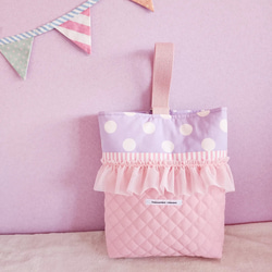 【3件套裝】荷葉邊絎縫●課包●鞋盒●健身衣架粉紅色×紫色尺寸可變 第6張的照片