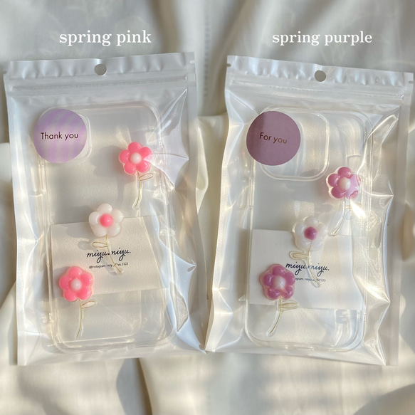 【 春 パープル】 ぷっくり お花 フラワー 透明 クリア 韓国 iPhoneケース　 6枚目の画像