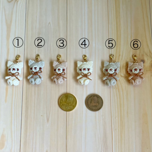 レザーテープキーホルダー×レース糸あみぐるみ✳︎桜 ねこ✳︎3way