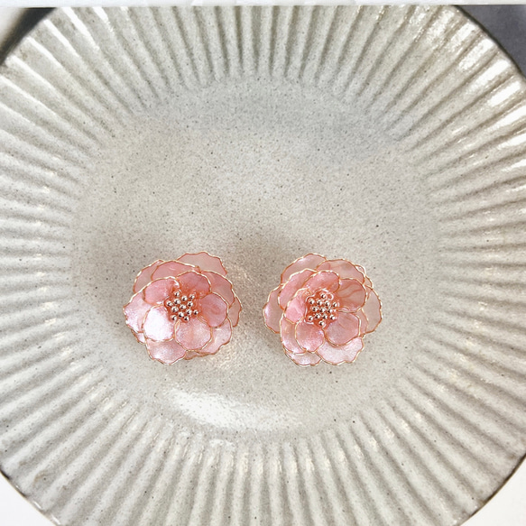 牡丹桜ピアス/イヤリング 受注制作 3枚目の画像